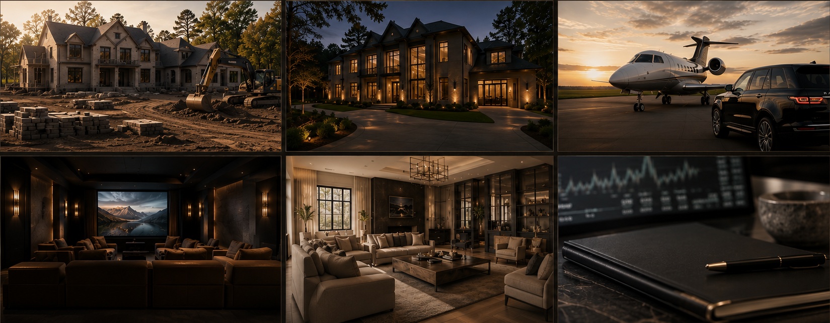 Luxury custom home exterior at golden hour representing Peters enterprises portfolio